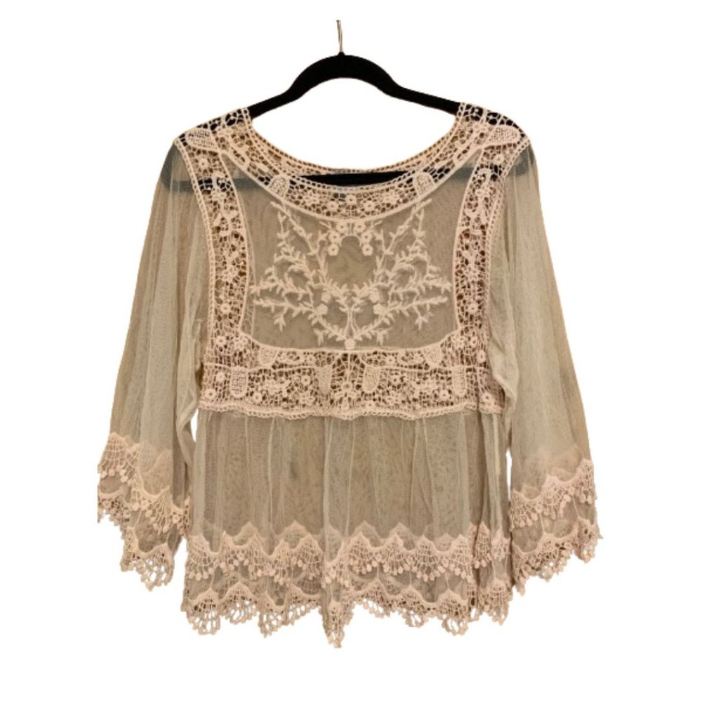 Pink Melo Blush Sheer 3/4 Sleeve Top